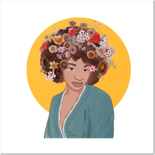 Afro Girl with Flowers in Her Hair Posters and Art